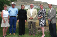 Senator Nancy Greene Raine; Dave Haywood-Farmer, BC Cattlemen’s Assoc.; Minister Yelich, BC Minister Bill Bennett; MP Cathy McLeod; and MLA Terry Lake following the announcement July 2009