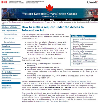 Screen shot image depicting the Access to Information and Privacy page on WD’s public website