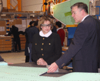 CEO Avcorp Industries Mark van Rooij describes a component of the Joint Strike Fighter to Minister Yelich.