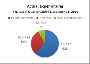 This pie chart breaks down actual expenditures YTD for the quarter ended December 31, 2014.