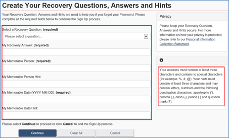 Figure 9: Recovery Questions