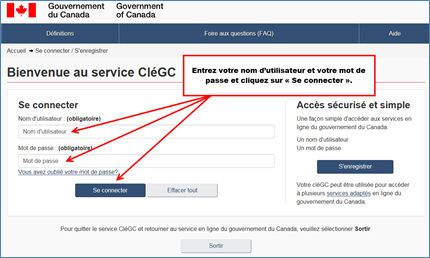 Figure 4 : Se connecter à CléGC, page 1
