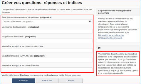 Figure 9 : Questions de récupération du mot de passe