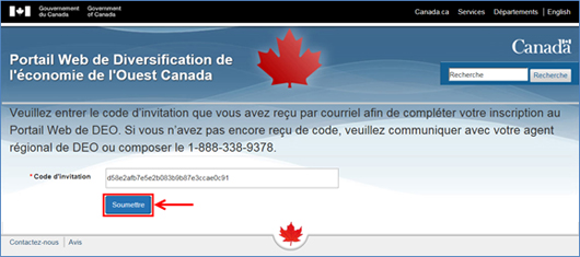 Figure 13 : Soumettre le code d'invitation