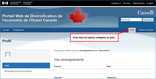 Figure 14 : Page « Profil » du portail de DEO