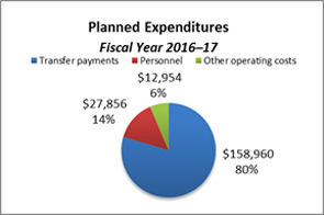 This pie chart breaks down planned expenditures for the fiscal year 2016–17