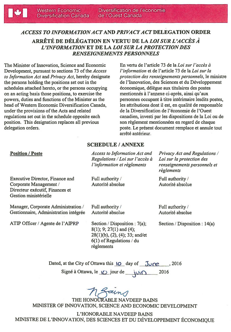 Annex B: Delegation Order